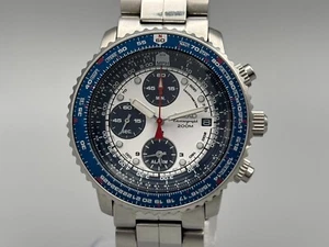 [W/Paper] Seiko Flightmaster Chronograph 7T62-0EB0 Blue White Men's Watch - Picture 1 of 16