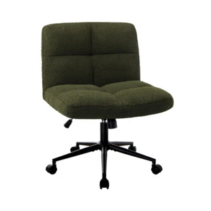 Mid Back Armless Office Desk Chair Wide Seat with Wheels Boucle Green - Picture 1 of 7