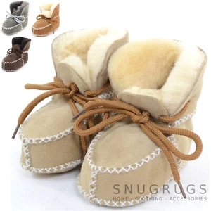 Childrens Kids Infants Baby Genuine Thick Soft Sheepskin Lace Up Booties Boots - Picture 1 of 5