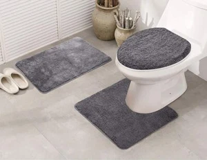 3 Piece Bathroom Rug Set Bath Rug Contour Mat & Lid Cover Nonslip With Rubber Ba - Picture 1 of 1
