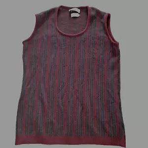 De Colección Jersild Hombres Suéter Chaleco Tejido 1970 Abuelo Papá Grande EE. UU. Vino/Raya Negra - Imagen 1 de 7