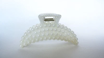 Rounded arc white acrylic hair claw clip with faux pearls - Image 1 of 3
