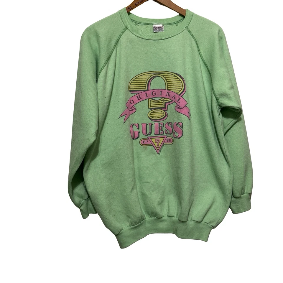 Sudadera Vaqueros Guess Vintage Años 80 Verde Neón Talla Grande Cuello Redondo Foto 1 de 4