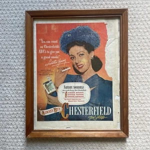 Letrero de cigarrillo Chesterfield original 1948 foto de mujer joven Loretta de colección - Imagen 1 de 5