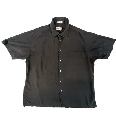 Y2K Alfani XL Men's Silk Short Sleeve Button-Down Shirt Black Casual EUC - Image 1 of 4