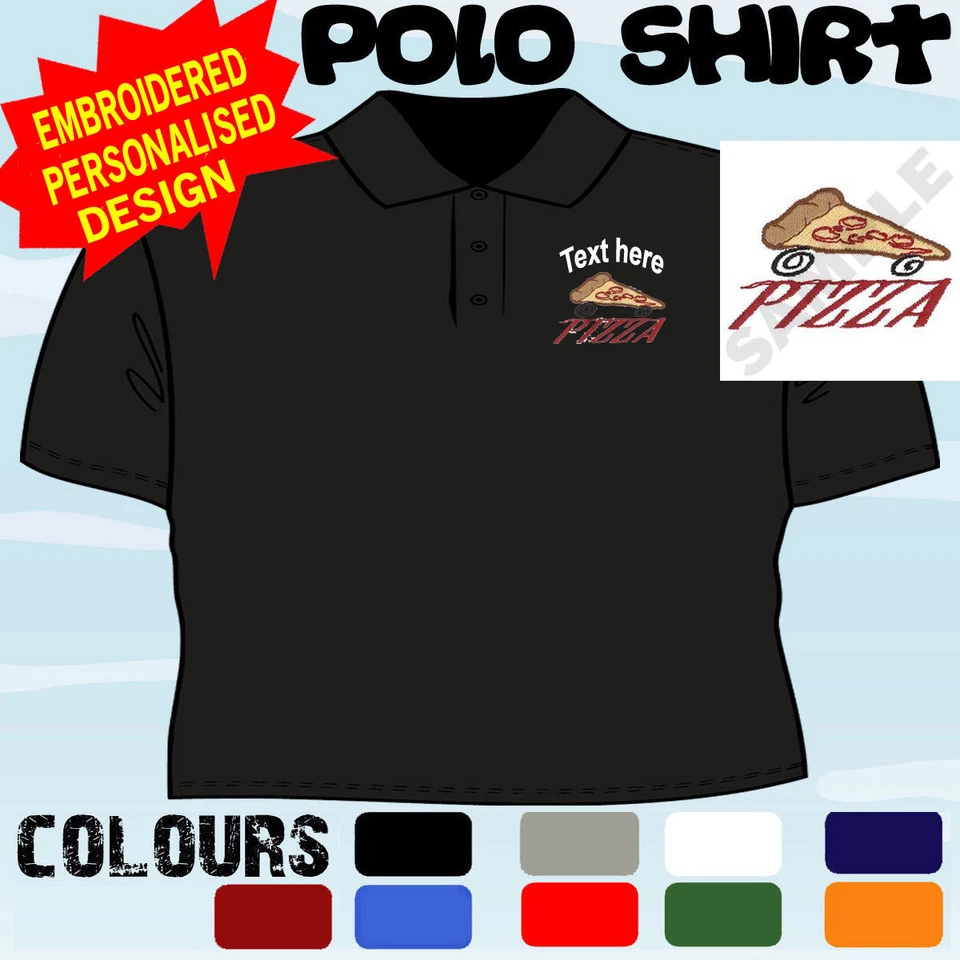 PERSONALISED EMBROIDERED PIZZA DELIVERY COMPANY UNIFORM WORKWEAR T POLO SHIRT - image 1 of 1