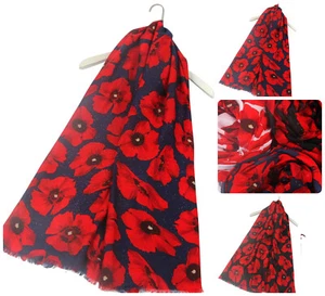 Bufanda envolvente chal borde deshilachado con estampado de amapola brillante para damas 3097 - Imagen 1 de 5
