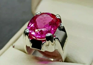 Großer Ovalschliff 24 kt Rosa Topas Sterlingsilber 925 Handarbeit Rosa Topas Herren Ring - Bild 1 von 12