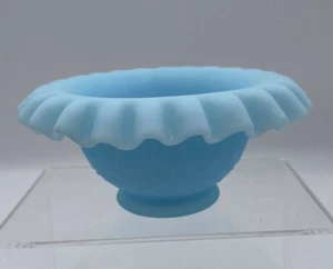 Fenton Blue satin custard glass ruffled edge small footed candy dish or bowl - Picture 1 of 8