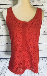 Camiseta sin mangas pequeña para mujer J Crew coral floral encaje superpuesto botón cuello en U suave - Imagen 1 de 10