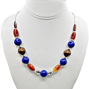 Brighton SOL Wood Lapis Carnelian Gem Stone Beaded Collar Necklace $108 NWT - Picture 1 of 5