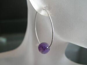 30mm Sterling Silver round circle wire hoop floating Amethyst beads earrings