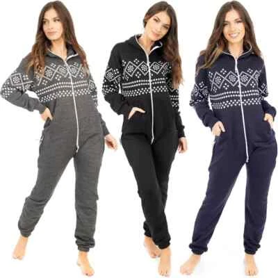 Erwachsene 1Onesie Pyjama Frauen Teen All in 1 Azteken Fleece Kapuze Overall Playsuit - Bild 1 von 2