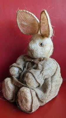 Country Bunny Straw Burlap Rabbit Figure Sculpture Easter Spring Decor - Image 1 of 4