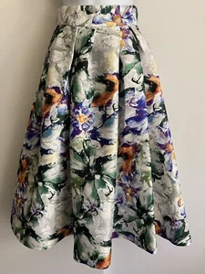 H&M Colorful Watercolor Abstract Floral Textured Jacquard A Line Skirt, Sz 2 - Picture 1 of 13