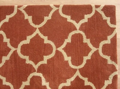 Ryana Scroll Tile Terra Cotta Modern Hand-Tufted 100% Wool Area Rug Carpet - Image 1 of 4