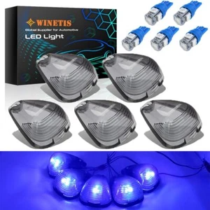 5X Smoke Top Roof Cab Marker Lights Lens w/Blue LED Bulbs Aftermarket - Picture 1 of 9