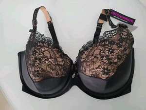Curvy Couture Style#1017 Tulip Lace Push Up Black Bra 36H Underwire Lace Overlay - Picture 1 of 13