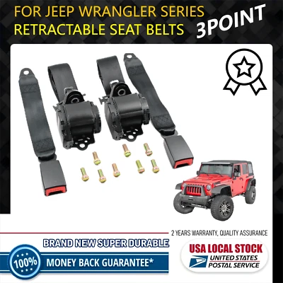 Cinturón de seguridad ajustable retráctil de 3 puntos para Jeep Wrangler 1987-1995 Foto 1 de 4