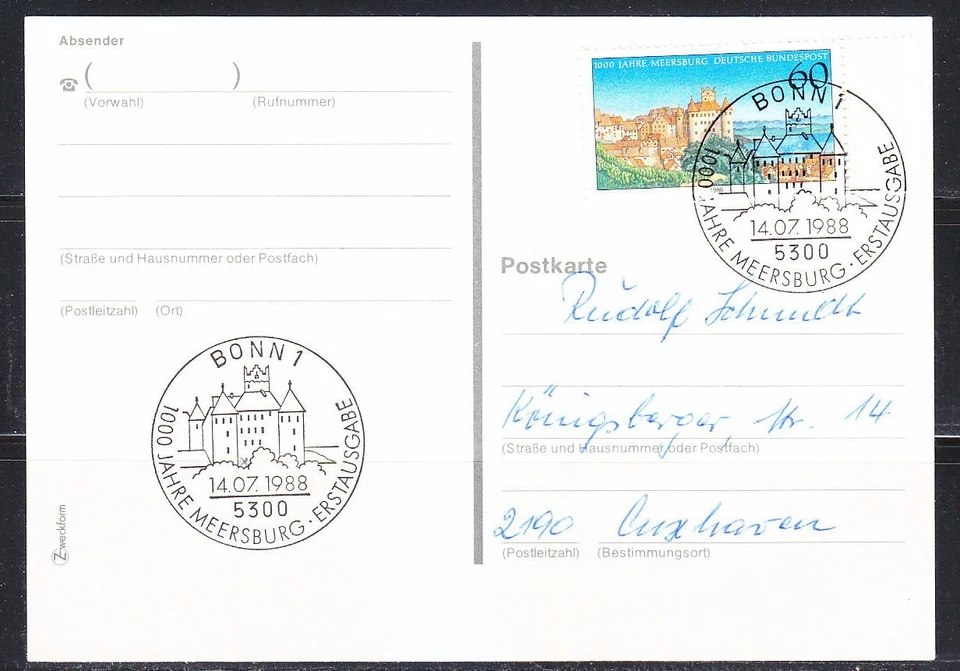 Germany 1988 FDC card Mi 1376 Sc 1559 Town of Meersburg.Castle - Image 1 of 1