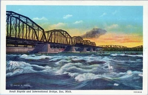 Postal Sault Rapids International Bridge Soo Michigan 118140-N sin publicar - Imagen 1 de 2