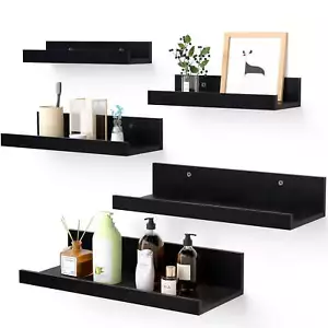 Floating Shelves, Home Wood Shelf Wall Mounted, Set of 5, Multiple Sizes, Black - Picture 1 of 14