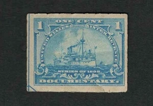 US Revenue 1898 R163 Battleship Documentary Tax Stamp 1c Corner Arrow MNH Tears - Picture 1 of 2