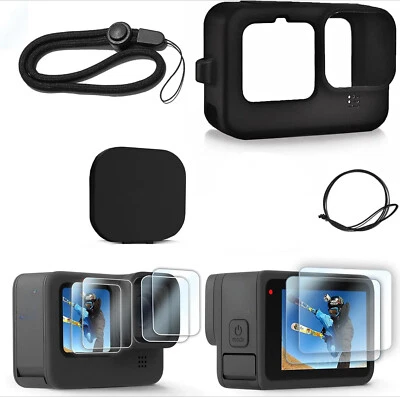 Black Silicone Case for Go Pro Hero 12/11/10/9 Screen Protectors Lens Caps Kit - Image 1 of 4
