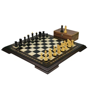 Ebony Chess Set 20 Inch With Helena Chess Board and Weighted Ebonised Zagreb Sta - Picture 1 of 11