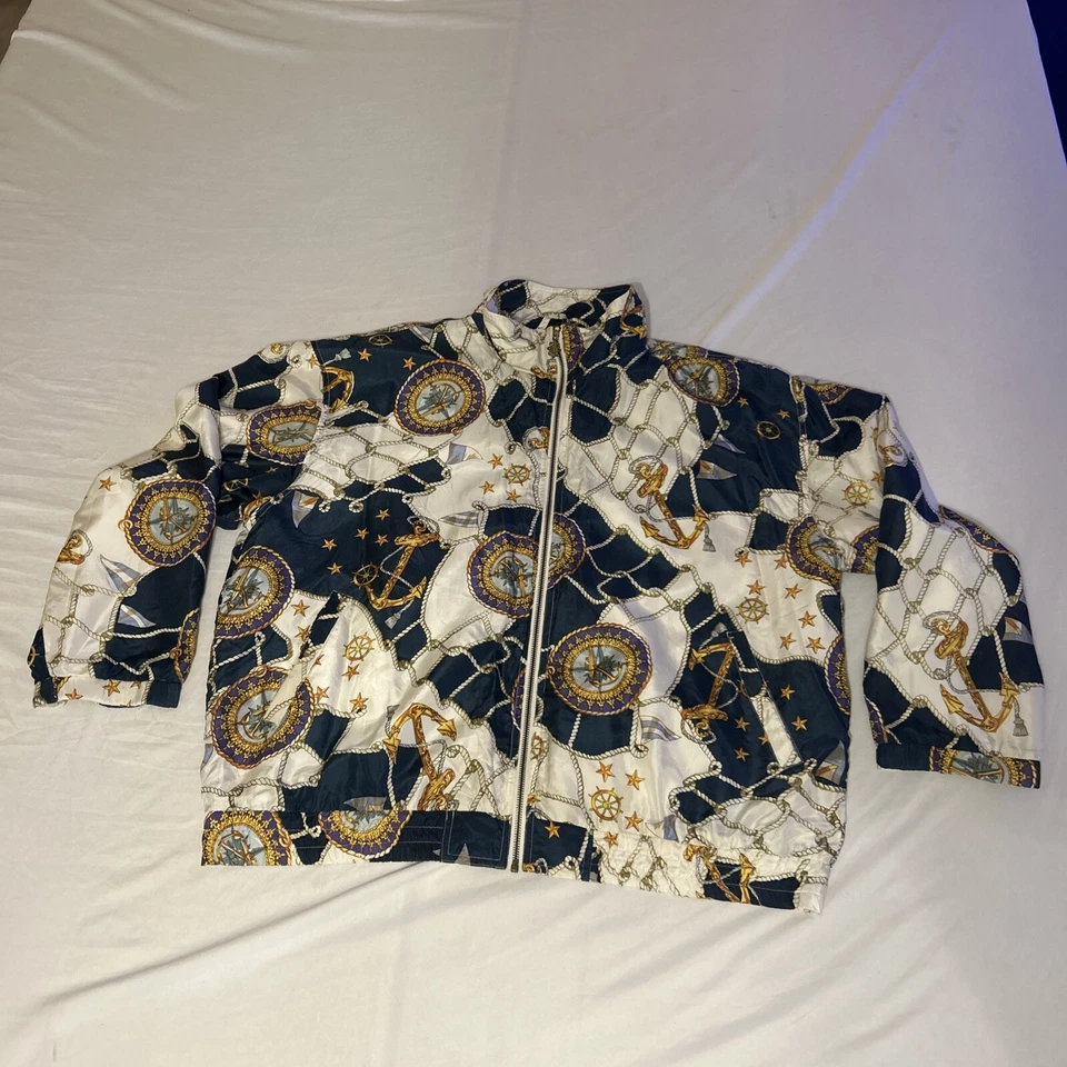 Chaqueta East West Silks Estampado Náutico Mujer Talla L Seda Glamour Retro Nueva Sin Etiqueta Foto 1 de 4