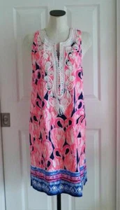 LILLY PULITZER Carlotta Stretch Navy High Tide Hot Pink Flamingos Dress 10 $228 - Picture 1 of 20
