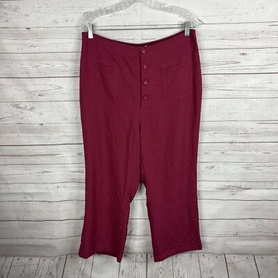 Pantalones de chaqueta recortados de cintura alta para mujer Tularosa talla XL magenta botón mosca Foto 1 de 4