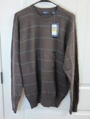 Arrow Sweater Mens Medium Brown Blue Striiped 100% Cotton Long Sleeve Crew Neck  - Image 1 of 4