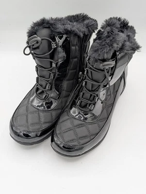 Khombu Molly 女式靴子 9M 黑色系带毛皮衬里冬季防水鞋 — 第 1/4 张图片