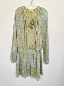Ramy Brook Brinley Green Paisley Drop Waist Mini Dress Peasant Women's Sz Large - Picture 1 of 10
