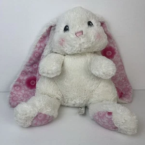 Aurora White Bunny Plush Rabbit Long Floppy Pink Ears With Flowers 12” Good Cond - Picture 1 of 9
