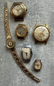 Lote de 6 cabezales de reloj de cuerda manual soviéticos de la URSS paquete para piezas reparaciones Raketa Vostok - Imagen 1 de 13