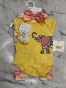 Starting Out Baby Girl Elephant Set Bodysuit, Pant, Hairbow, Socks NWT Size NB - Picture 1 of 5