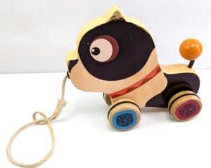 Happy Go Puppy Wooden Dog On Wheels, Pull Toy By Mybtoys.com - Picture 1 of 4