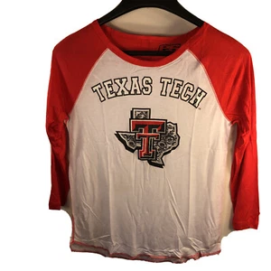 Texas Tech Red Raiders Womens T-Shirt S Long Sleeve Glitter Logo NCAA White Red - Picture 1 of 12