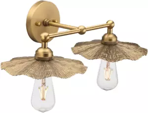 2 Lights Hardwired Metal Wall Sconce, Brass Gold Bathroom Vanity Lights, Vintage - Picture 1 of 12