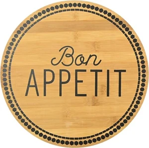 NEW Boston Warehouse Bamboo Wood 12" BON APPETIT Lazy Susan Serving Tray Organiz - Picture 1 of 3