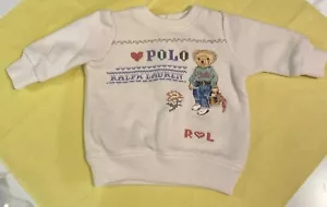 Polo Ralph Lauren LS Felpa Girocollo Orso Ricamato Intarsiato Bianco~3 Mesi - Foto 1 di 5
