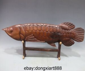 30 Chinese RedWood Handwork Freshwater Fishes Scleropages formosus Art sculpture