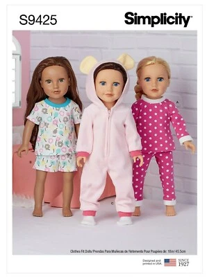 SIMPLICITY 9425 DOLLS CLOTHES Simplicity Sewing Pattern Sizes 18" - 45.5 CM - Image 1 of 4