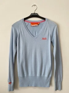 Vintage! SUPERDRY Women's Pale Blue Cotton V-Neck Pullover Size S - Picture 1 of 5