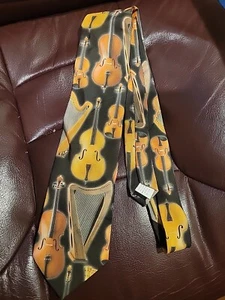 Ralph Marlin "String Instruments" 1999 corbata violín para hombre, bajo poliéster - Imagen 1 de 4