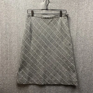 A. Giannetti Gray & Black Plaid Wool Skirt - Size 10 Petite Italy Lined Chevron - Picture 1 of 8