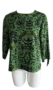 H&M Green and black Print Blouse 3/4 sleeve top Back zipper Size 10 - Picture 1 of 15