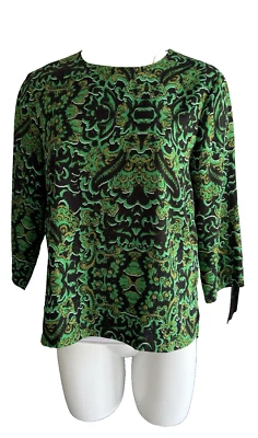 Blusa H&M Estampado Verde y Negro Manga 3/4 Top Cremallera Trasera Talla 10 Foto 1 de 4